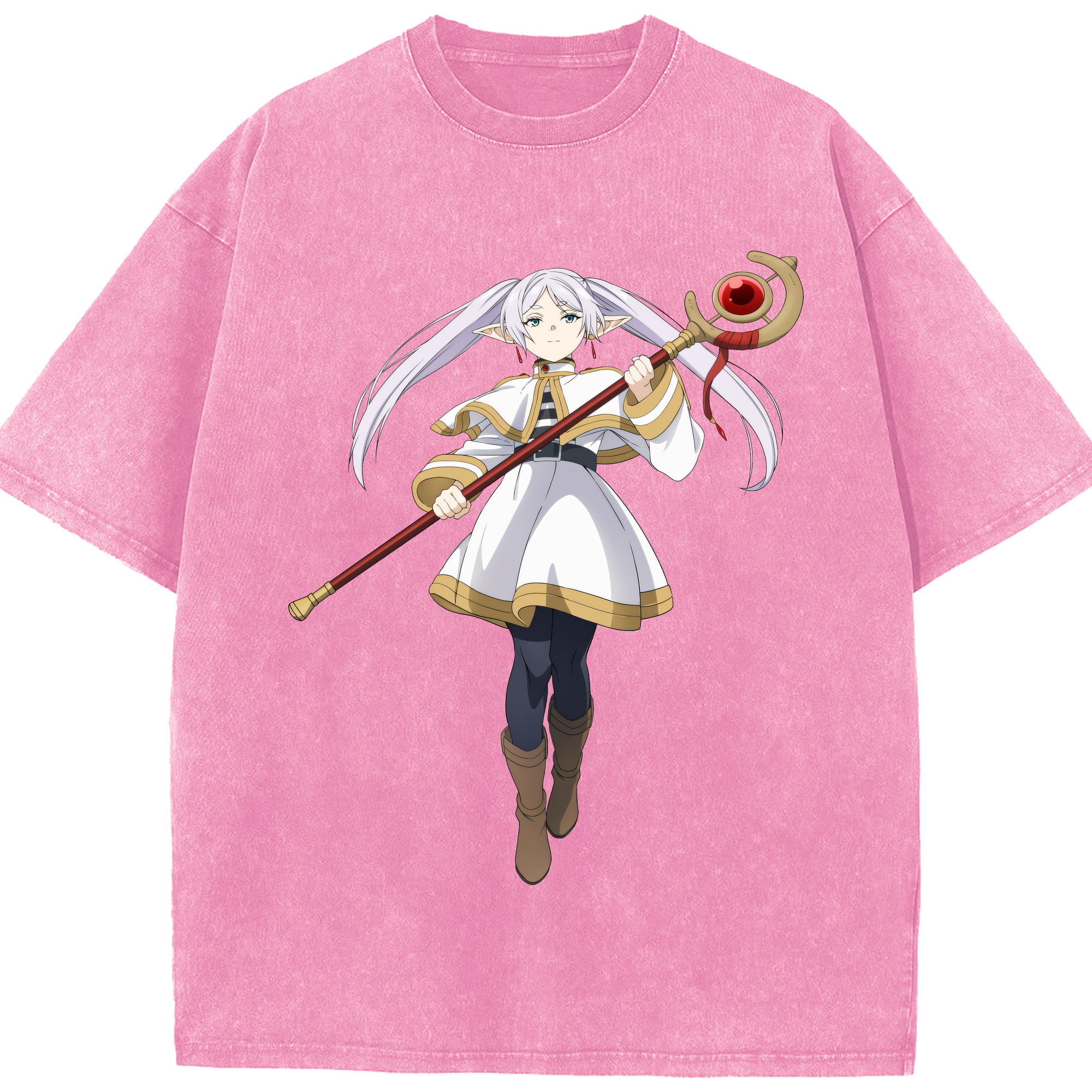 （画像用） 葬送のフリーレン Frieren 綿100% ヴィンテージ風 半袖Tシャツ（フロントプリント）